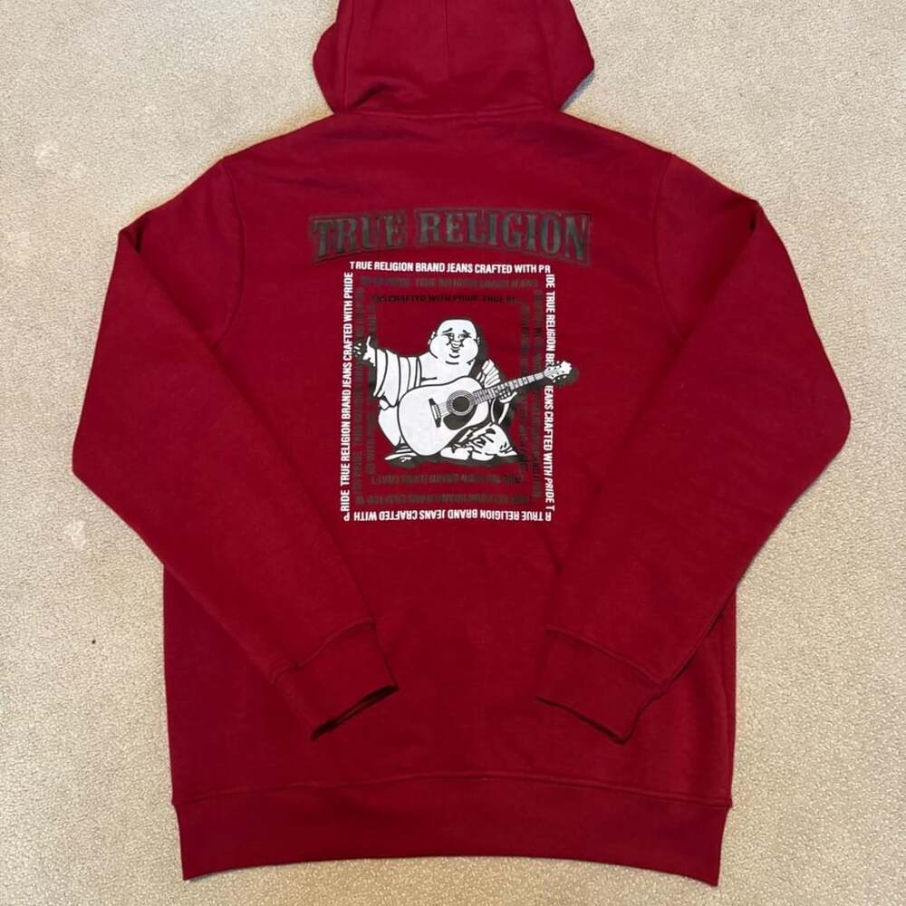 True Religion Buddha Zip-Up Hoodie Size L Red Guitar Logo